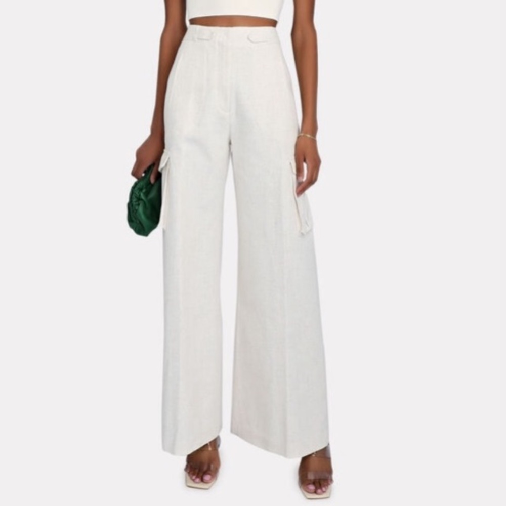 Torn by Ronny Kobo Linen Blend Cargo Pants Wide Leg Bernee White Size Large